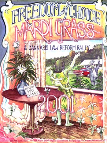 Click here to find out about the origins of the MardiGrass, Poster artwork by Elspeth Jones.