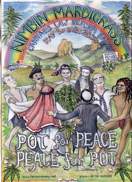 Web Version of Nimbin Mardi Grass 2004 Poster By Elspeth Jones.
